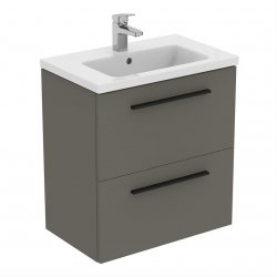 Ideal Standard i.life S Compact Wall Hung 60cm 2 Drawer Matt Quartz Grey Vanity Unit