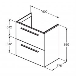Ideal Standard i.life S Compact Wall Hung 60cm 2 Drawer Matt Carbon Grey Vanity Unit