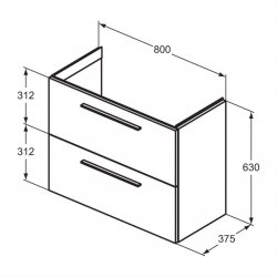 Ideal Standard i.life S Compact Wall Hung 80cm 2 Drawer Natural Oak Vanity Unit