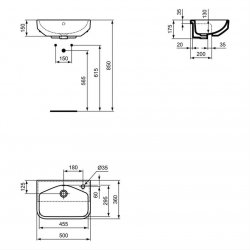 Ideal Standard i.life S 60cm Compact Semi-Countertop Matt Quartz Grey Washbasin Unit