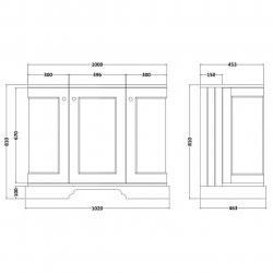 Bayswater Bathrooms Pointing White 1000mm 3-Door Curved Basin Cabinet