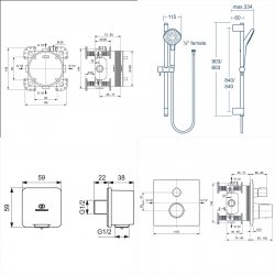 Ideal Standard Ceratherm C100 Built-In Chrome Square Shower Pack with 3 Function Idealrain Shower Kit