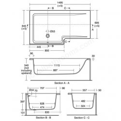 Ideal Standard Concept Space 150cm Square Shower Bath - Left Hand