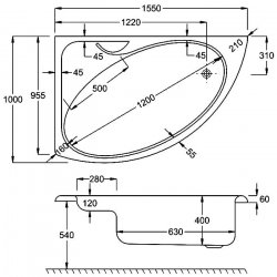 Carron Dove 1500 x 950mm Left Hand Carronite Corner Bath