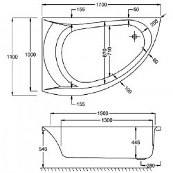 Carron Omega 1700 x 1000mm Left Hand Carronite Corner Bath