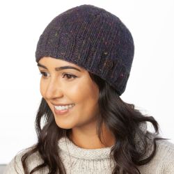 Hand knit - pure wool - plain beanie - purple heather