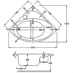 Carron Oriole 1200 x 1200mm Carronite Corner Bath