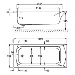 Carron Delta SE 1600 x 700mm Carronite Bath