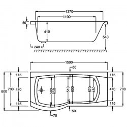 Carron Delta 1600 x 700/800mm Right Hand Carronite Shower Bath