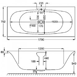Carron Echelon Double Ended 1800 x 800mm Carronite Bath includes Filler