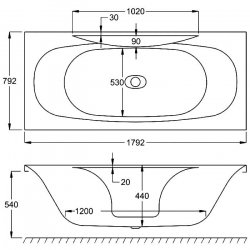 Carron Equity Double Ended 1800 x 800mm Carronite Bath