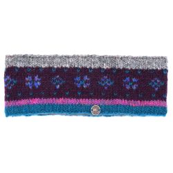Flower Tick headband - hand knit - pink heather teal