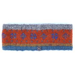 Flower Tick headband - hand knit - gold heather slate
