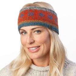 Flower Tick headband - hand knit - gold heather slate