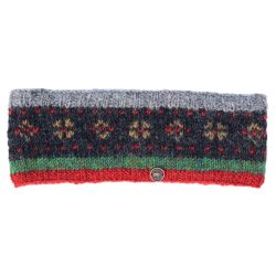 Flower Tick headband - hand knit - green heather red