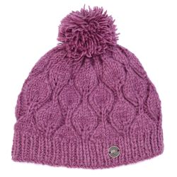 Leaf bobble hat - hand knitted - pure wool - fleece lining - mulberry