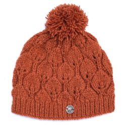 Leaf bobble hat - hand knitted - pure wool - fleece lining - apricot