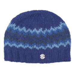 Pure Wool Half fleece lined - zig zag beanie - dark blue