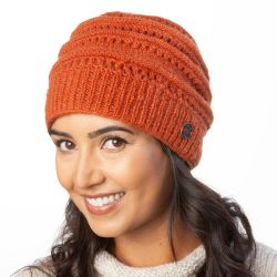 Lace Ridge Beanie - pure wool - fleece lined - apricot
