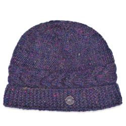 Pure Wool Hand Knit - Rope Cable Beanie - Purple Heather