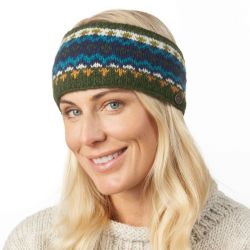 Pure Wool Hand Knit Headband - Fleur De Lys - Dark Green