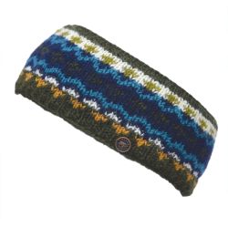 Pure Wool Hand Knit Headband - Fleur De Lys - Dark Green