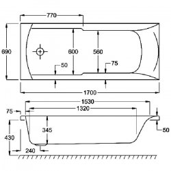 Carron Axis SE 1700 x 700mm Carronite Bath