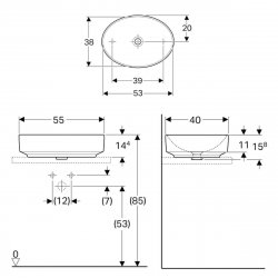 Geberit VariForm 550mm Oval Lay-On Countertop Basin - No Overflow