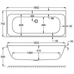 Carron Profile DE 1700 x 750mm Acrylic Bath