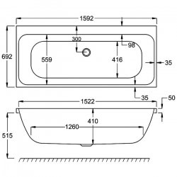 Carron Profile DE 1600 x 700mm Carronite Bath
