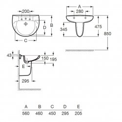 Roca Laura 560mm 1 Tap Hole Basin