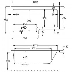 Carron Quantum 1500 x 700/850mm Left Hand Carronite Shower Bath