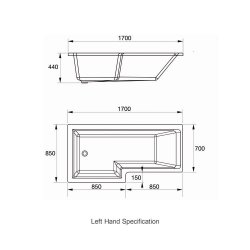 Sommer L Shaped Left Hand Shower Bath