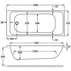 Carron Profile SE 1700 x 750mm Carronite Bath