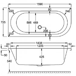 Carron Status 1600 x 725mm Left Hand Asymmetric Acrylic Bath