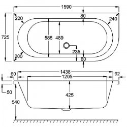 Carron Status 1600 x 725mm Left Hand Asymmetric Carronite Bath