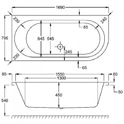 Carron Status 1700 x 800mm Right Hand Asymmetric Acrylic Bath