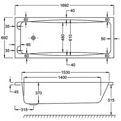 Carron Swallow TG SE 1700 x 700mm Carronite Bath with Grips