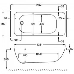 Carron Profile SE 1500 x 700mm Carronite Bath