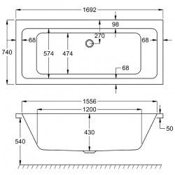 Carron Quantum Duo 1700 x 750mm Carronite Bath