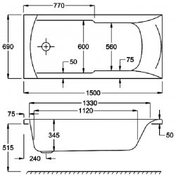 Carron Matrix SE 1500 x 700mm Acrylic Bath