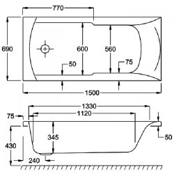 Carron Axis SE 1500 x 700mm Acrylic Bath