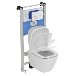 Ideal Standard i.life S Compact Wall Hung Toilet + Concealed WC Cistern with Wall Hung Frame & Silk Black Flushplate