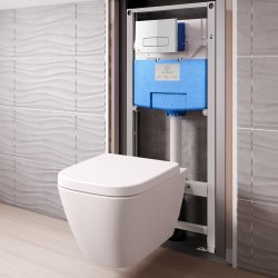 Ideal Standard i.life S Compact Wall Hung Toilet + Concealed WC Cistern with Wall Hung Frame & Silk Black Flushplate