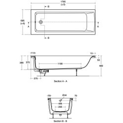 Ideal Standard Concept 180 x 70cm Idealform Plus+ Rectangular Bath