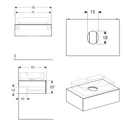 Geberit VariForm 750mm One Drawer Cabinet for Lay-On Basin - Oak
