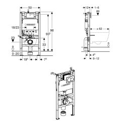 Geberit Alpha 980mm Frame & Cistern for Wall-Hung WC with Alpha01 Round Flush Plate