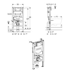 Geberit Duofix 98cm Wall Hung WC Frame with Sigma 12cm Cistern