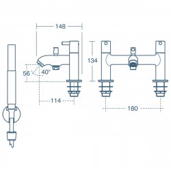 Ideal Standard Ceraline 2TH Deck Mounted Dual Control Silk Black Bath Shower Mixer