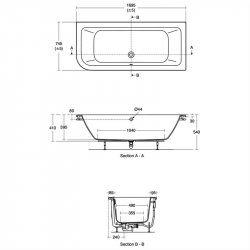 Ideal Standard Concept 170 x 75cm Asymmetric Bath - Right Hand